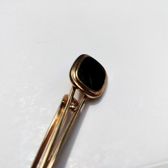 Vintage Tie Bar Clip Slide Gold Tone Black Sparkle Dapper - Picture 6 of 9